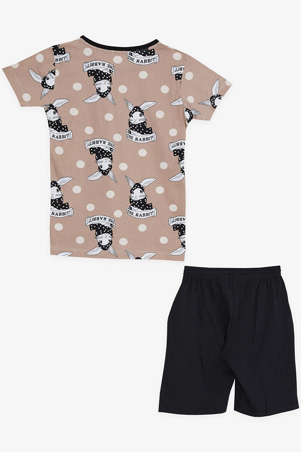 Boy's Shorts Pajama Set, Light Brown with Cute Bunny Pattern (4-8 Years)