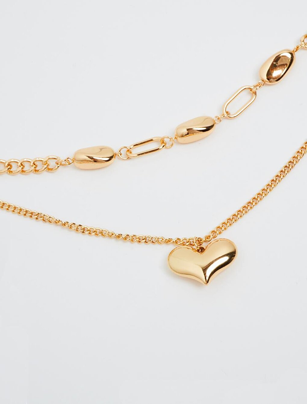 Gold Heart Figured Multiple Chain Necklace