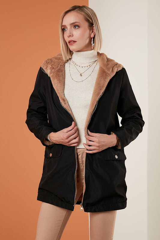 Double Sided Regular Fit Inside Faux Fur Pocket Coat 6238067