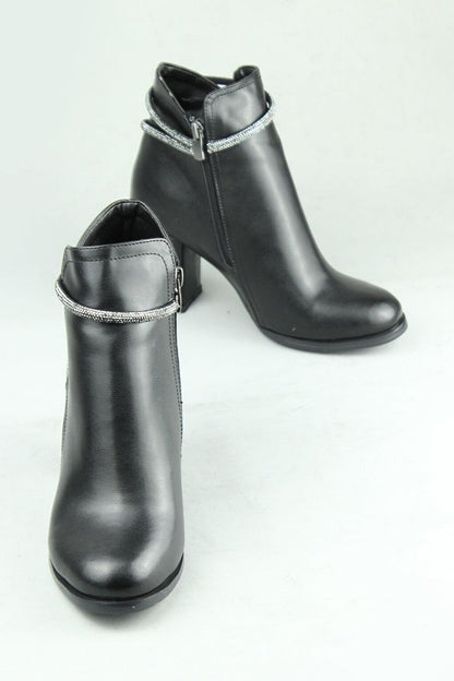 0504 Side Zipper Vegan Leather Heeled Boots Women Black