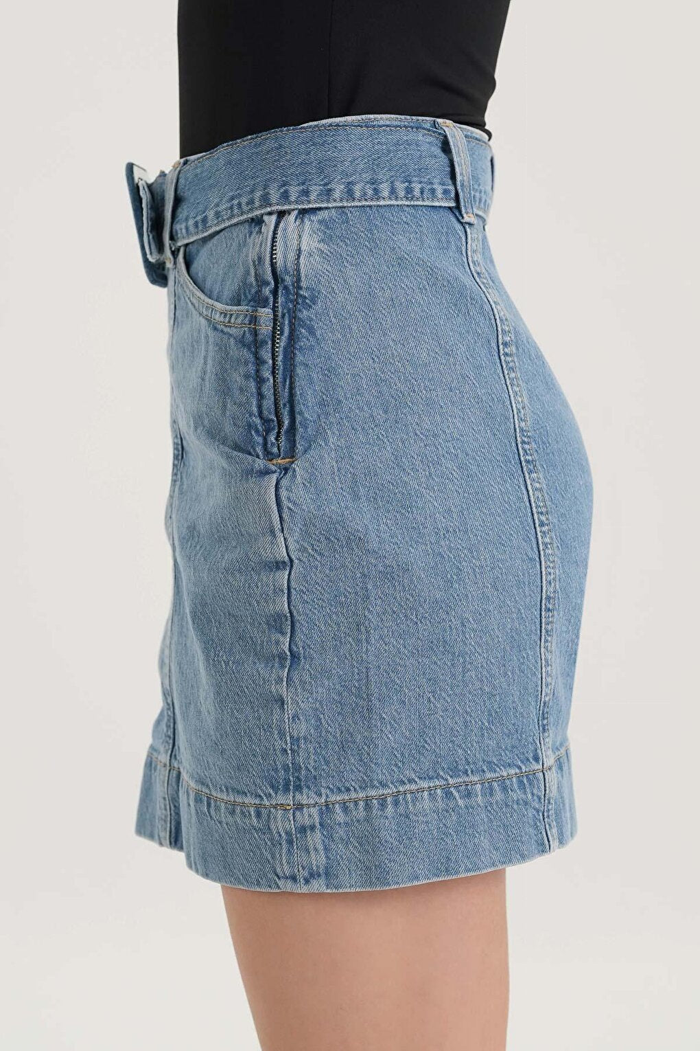 Light Blue High Waist Belt Detailed Jean Skirt C 4532-034