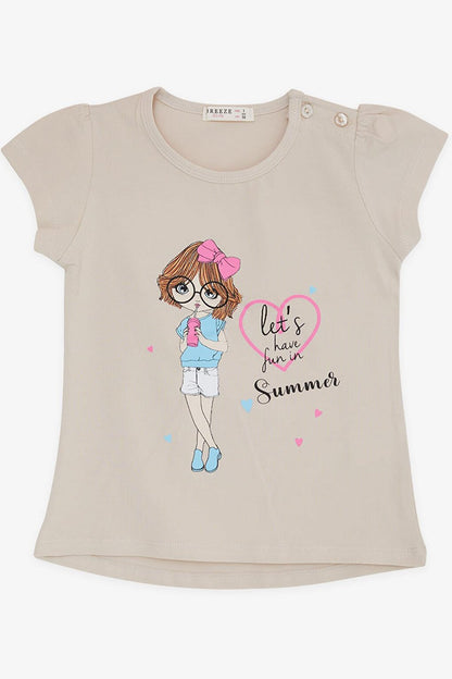 Girls' T-Shirt Summer Themed Cool Girl Printed Beige (Age 2-6)