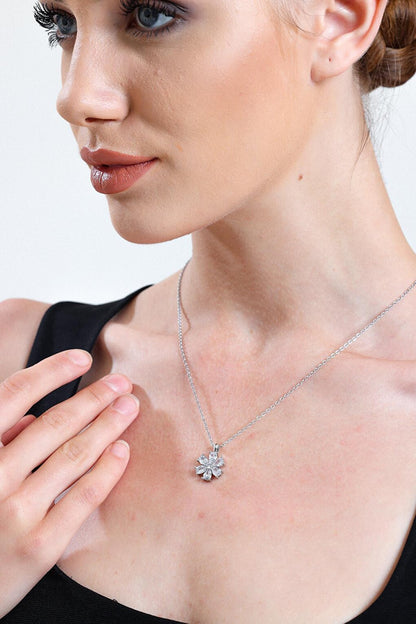 Silver Plated White Drop Stone Flower Necklace