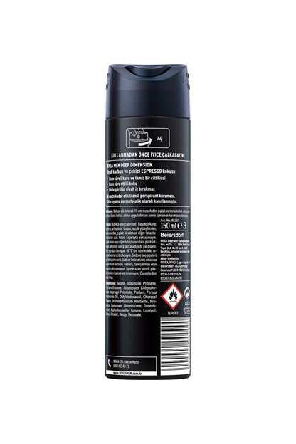 Men's Spray Deodorant Deep Dimension Espresso 150 ml, 48 Hours Anti-Perspirant Protection