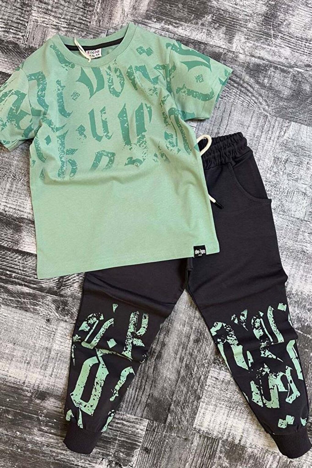 Boy's Antique Patterned Green Tracksuit