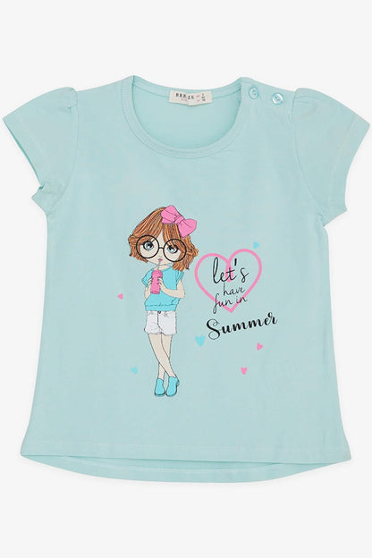 Girl's T-Shirt Summer Themed Cool Girl Printed Water Green (Age 2-6)