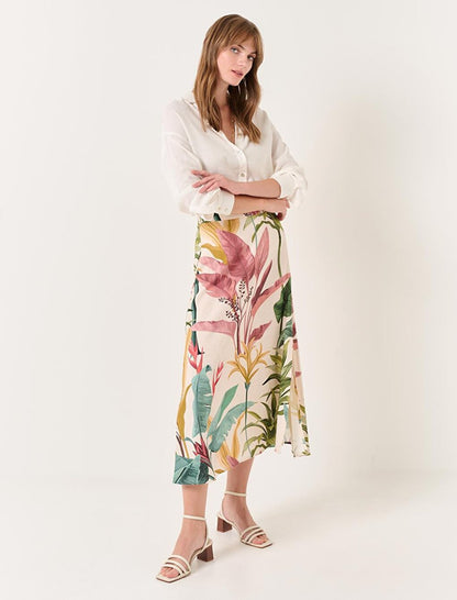 Ecru High Waist Patterned Linen Skirt