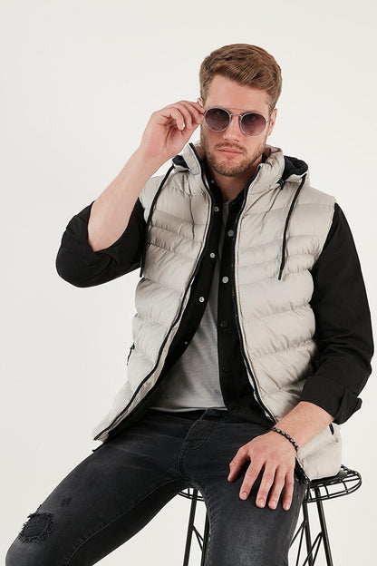 Water and Wind Resistant Slim Fit Puffer Vest with Removable Hood 649006