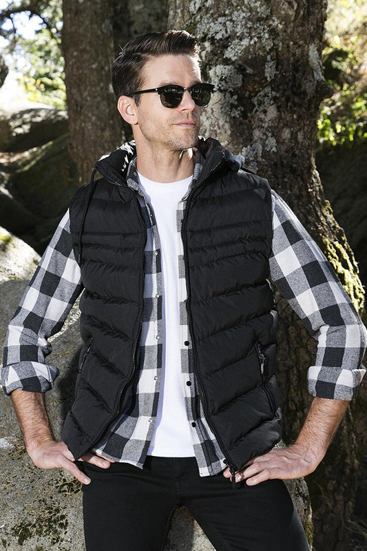 Water and Wind Resistant Slim Fit Puffer Vest with Removable Hood 649006