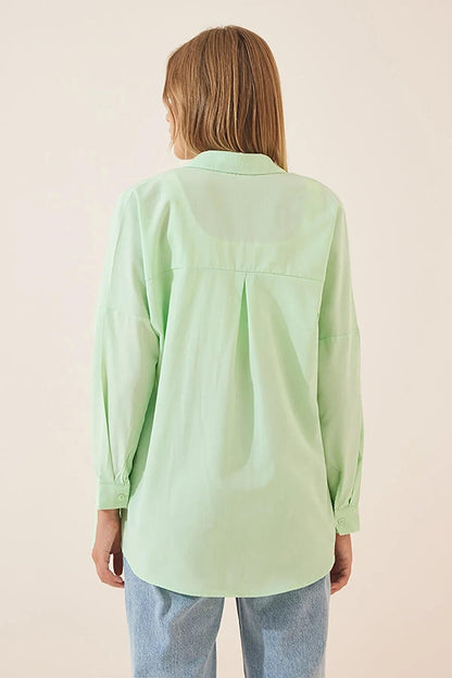 Women's Water Green Plain Plain Araboy Basic Oversize Shirt