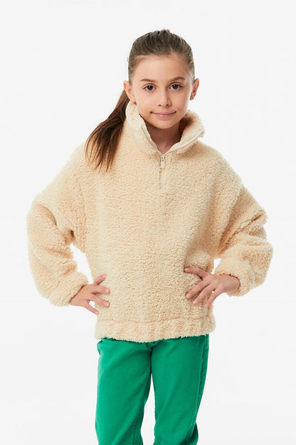 Half Zipper Girl's Plush Sweatshirt