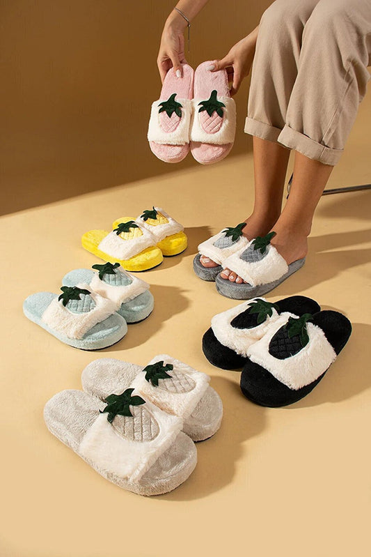 Pack of 3 Open Front Silent Sole Pineapple Women's House Slippers Z365TKM-23