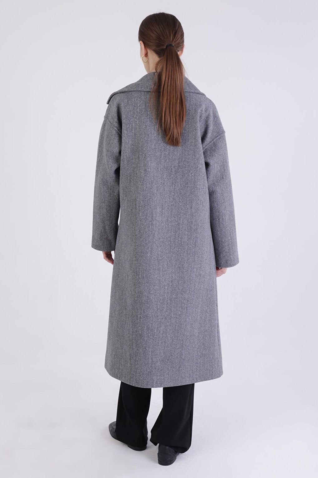 Gray Double Breasted Buttoned Cashmere Coat