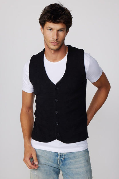 Men's Slim Fit Black Waistcoat