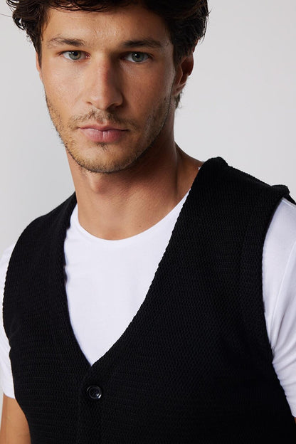 Men's Slim Fit Black Waistcoat