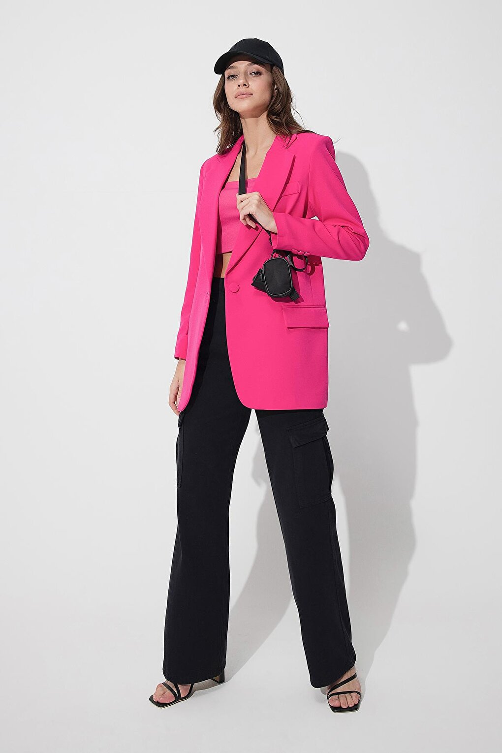 Pink Single Button Oversize Blazer Jacket SS23J4709PE