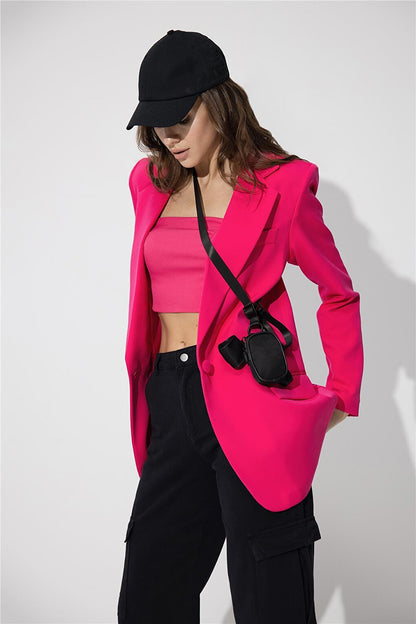 Pink Single Button Oversize Blazer Jacket SS23J4709PE