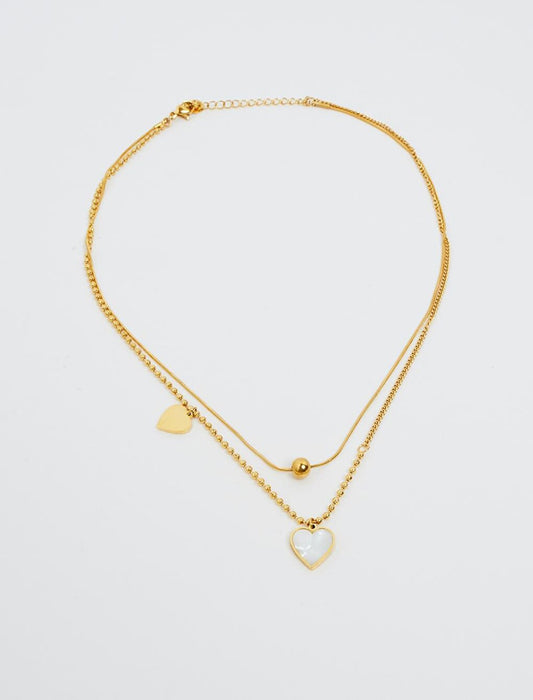 Adjustable Multi-Chain Necklace with Gold Heart Figure