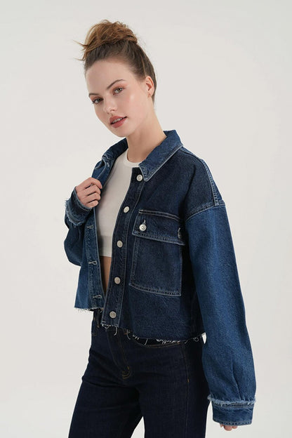 Dark Blue Buttoned Jean Jacket C 4538-164