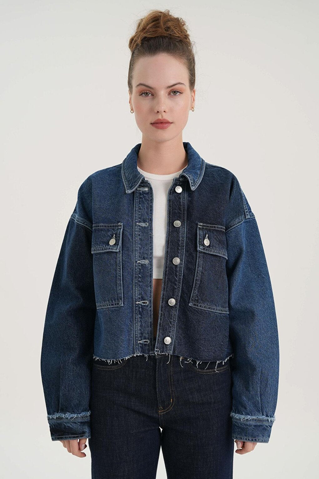 Dark Blue Buttoned Jean Jacket C 4538-164