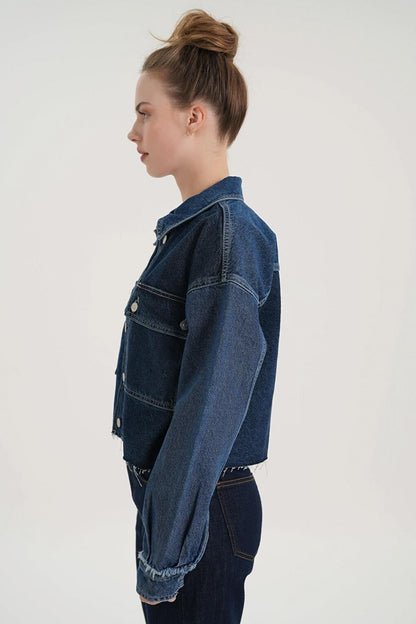 Dark Blue Buttoned Jean Jacket C 4538-164