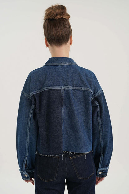 Dark Blue Buttoned Jean Jacket C 4538-164