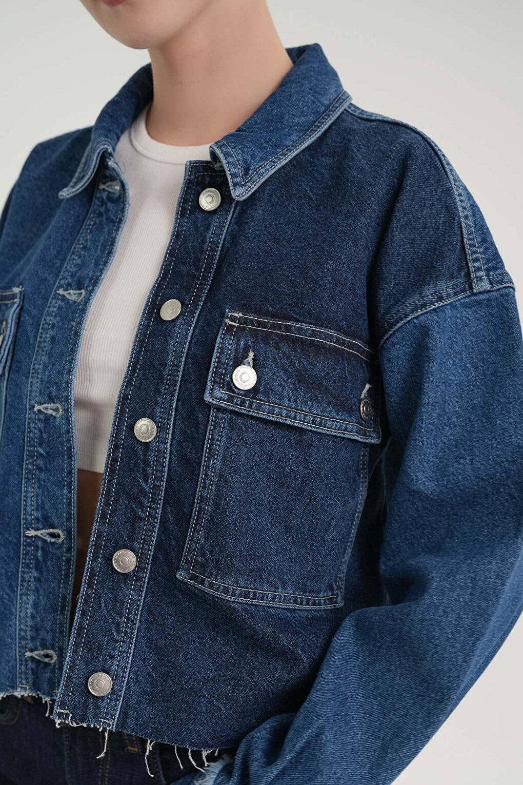 Dark Blue Buttoned Jean Jacket C 4538-164