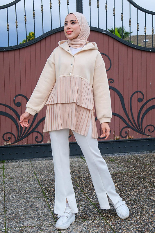 Hooded Pleat Detail Cream