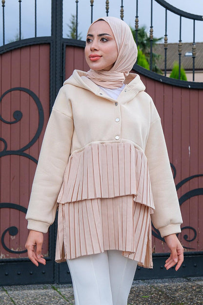 Hooded Pleat Detail Cream