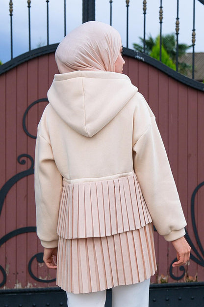 Hooded Pleat Detail Cream