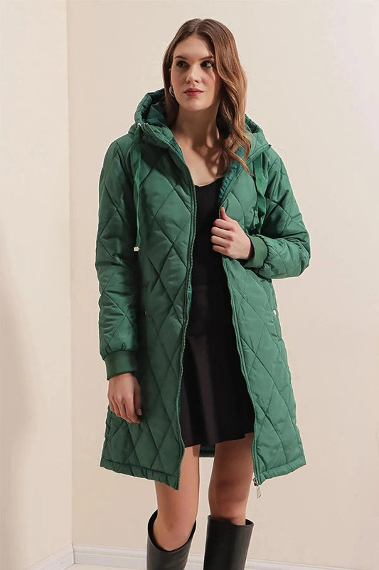 Women's Emerald Green Quilted Long Puffer Coat HZL22W-BD151381