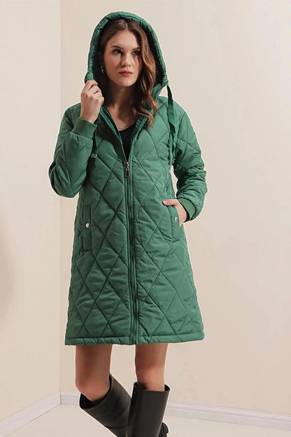 Women's Emerald Green Quilted Long Puffer Coat HZL22W-BD151381