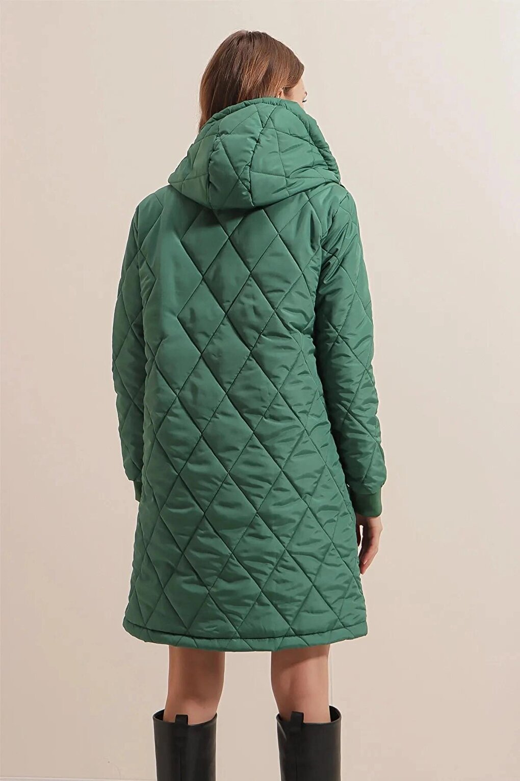 Women's Emerald Green Quilted Long Puffer Coat HZL22W-BD151381