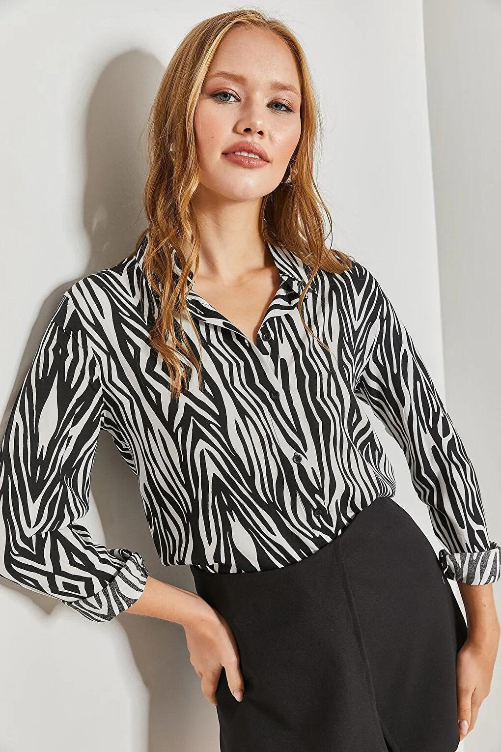 Women's Zebra Patterned Viscose Shirt