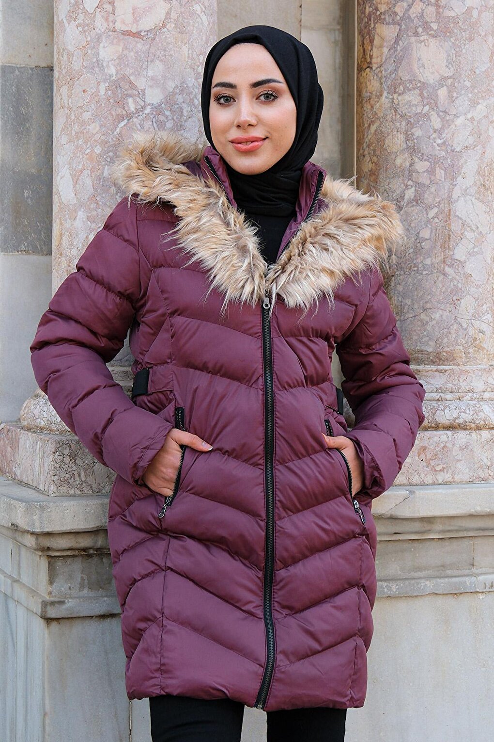 Puffer Jacket with Elastic Back, Purple