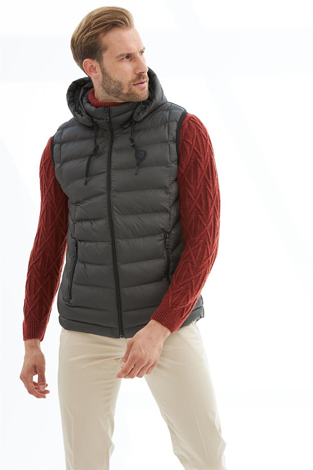 Men's Removable Hooded Standard Mold Puffer Vest Anthracite