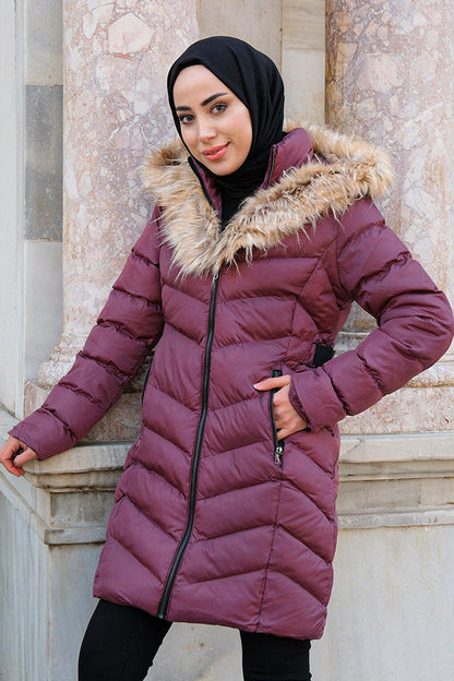 Puffer Jacket with Elastic Back, Purple