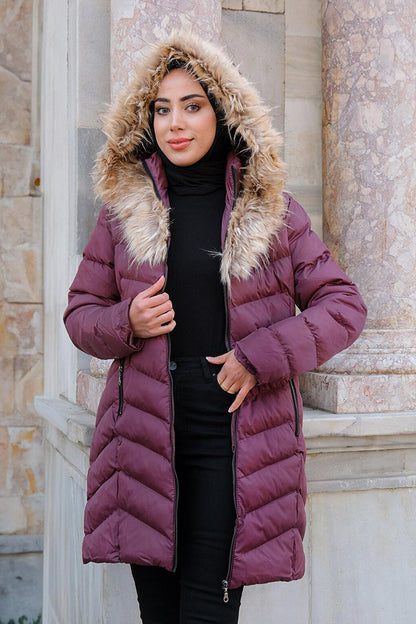 Puffer Jacket with Elastic Back, Purple