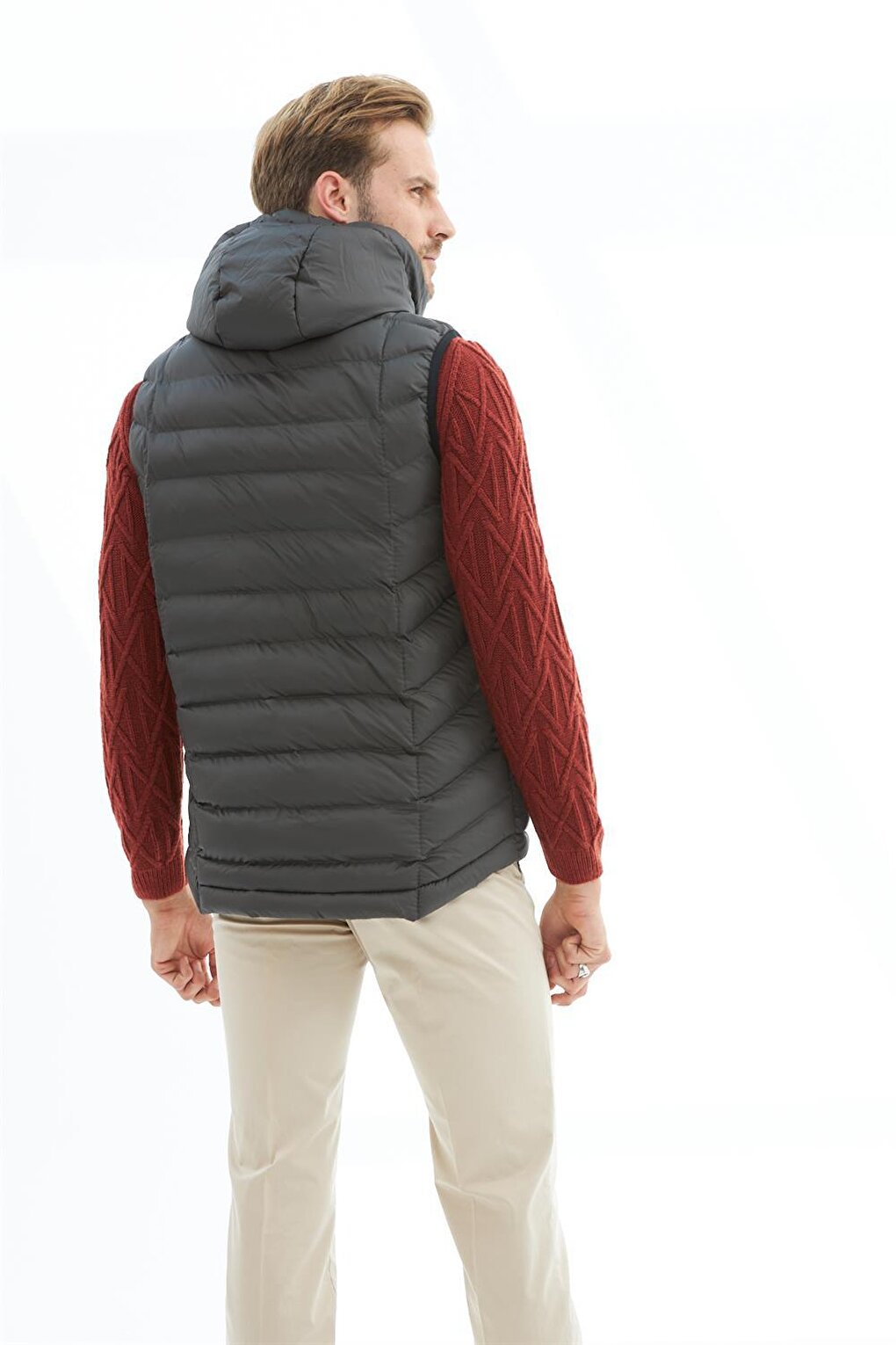 Men's Removable Hooded Standard Mold Puffer Vest Anthracite