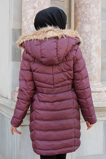 Puffer Jacket with Elastic Back, Purple