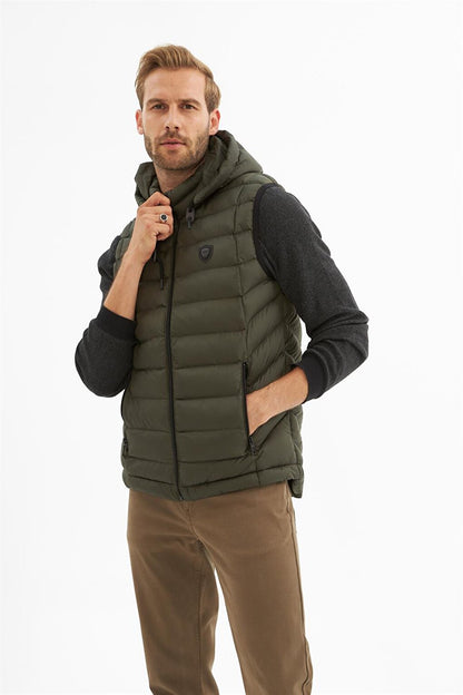 Men's Removable Hooded Standard Mold Puffer Vest Khaki