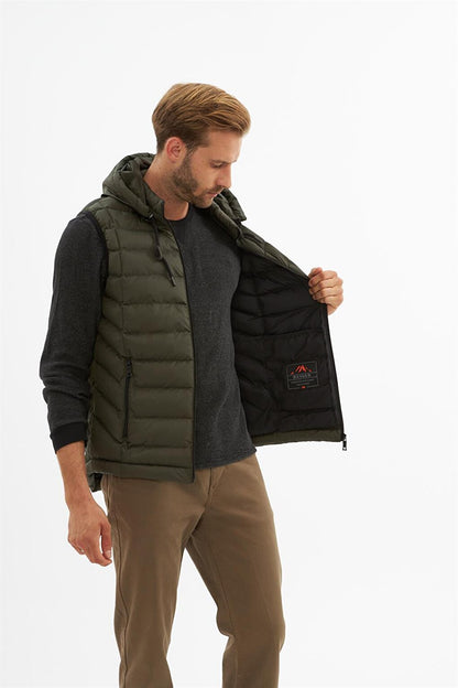 Men's Removable Hooded Standard Mold Puffer Vest Khaki