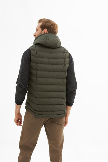 Men's Removable Hooded Standard Mold Puffer Vest Khaki