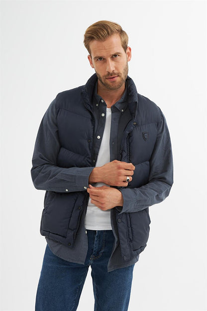 Men's Pocket Detailed Puffer Vest Navy Blue