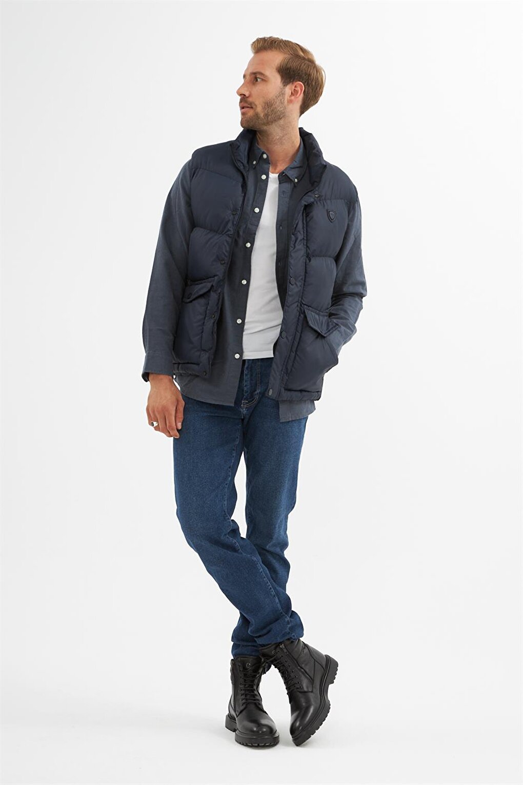 Men's Pocket Detailed Puffer Vest Navy Blue