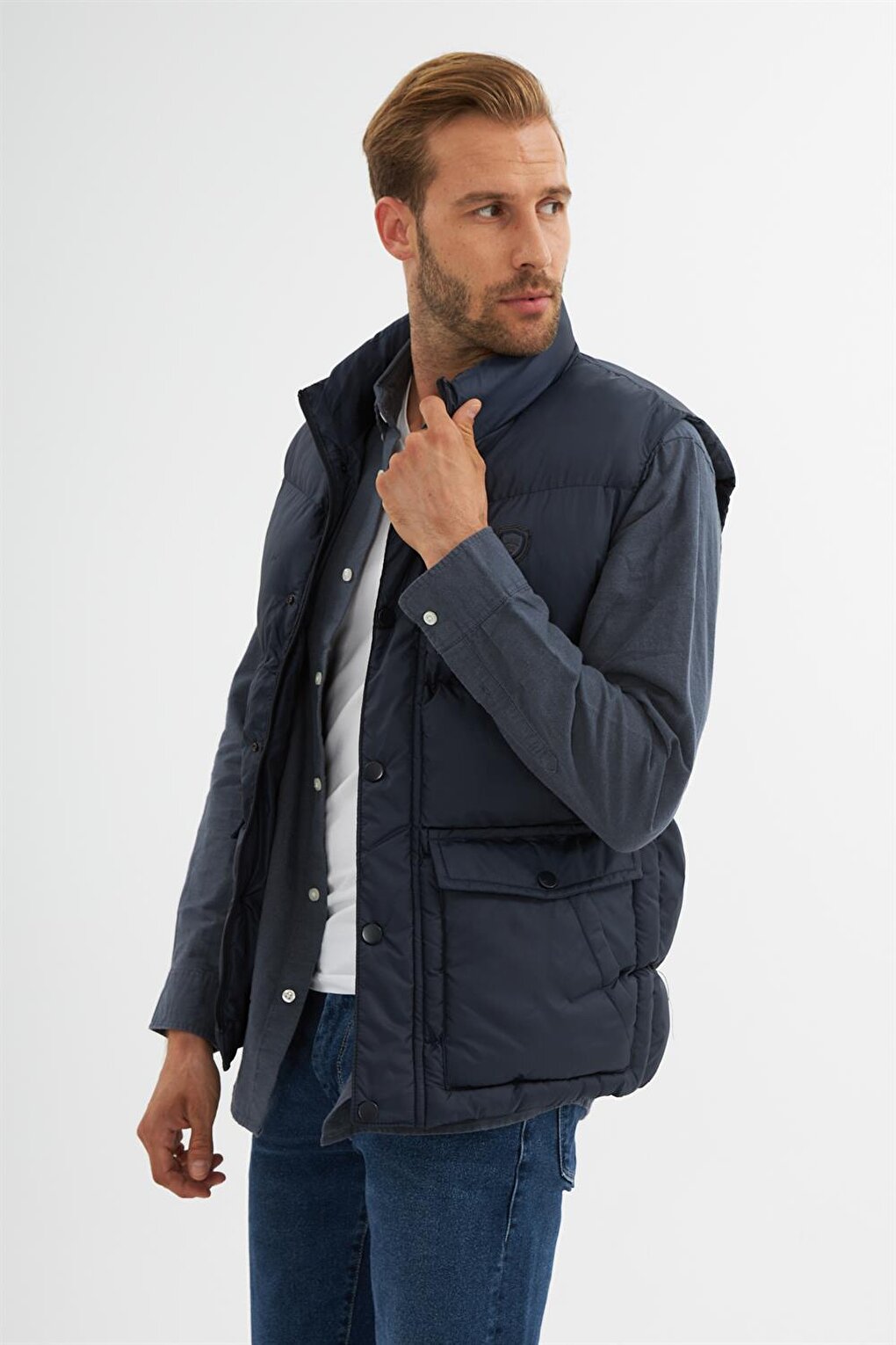 Men's Pocket Detailed Puffer Vest Navy Blue