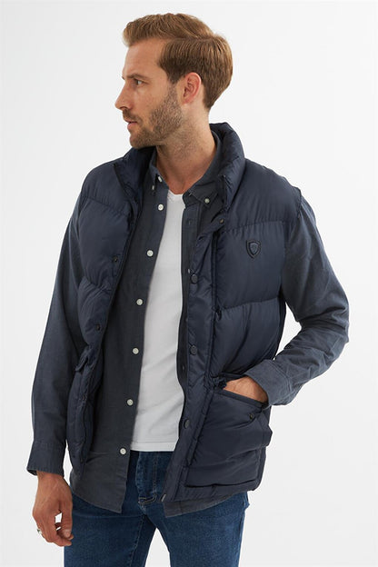 Men's Pocket Detailed Puffer Vest Navy Blue