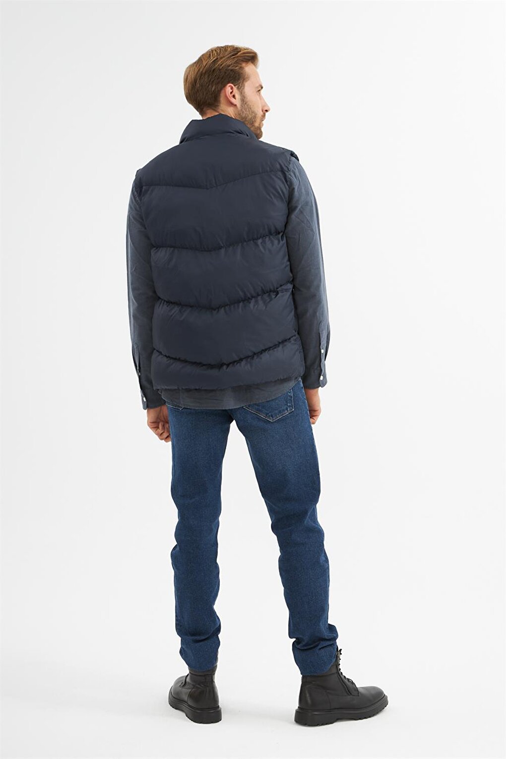 Men's Pocket Detailed Puffer Vest Navy Blue