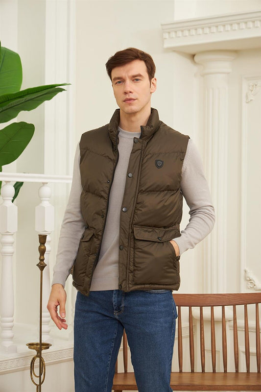 Men's Pocket Detailed Puffer Vest Khaki