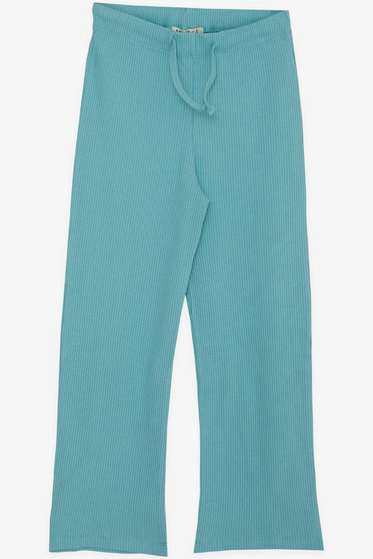 Girl's Trousers with Elastic Waist and Lacing, Water Green (Age 8-12)